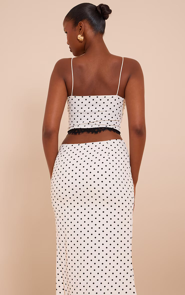 White Polka Dot Lace Detail Cami Top