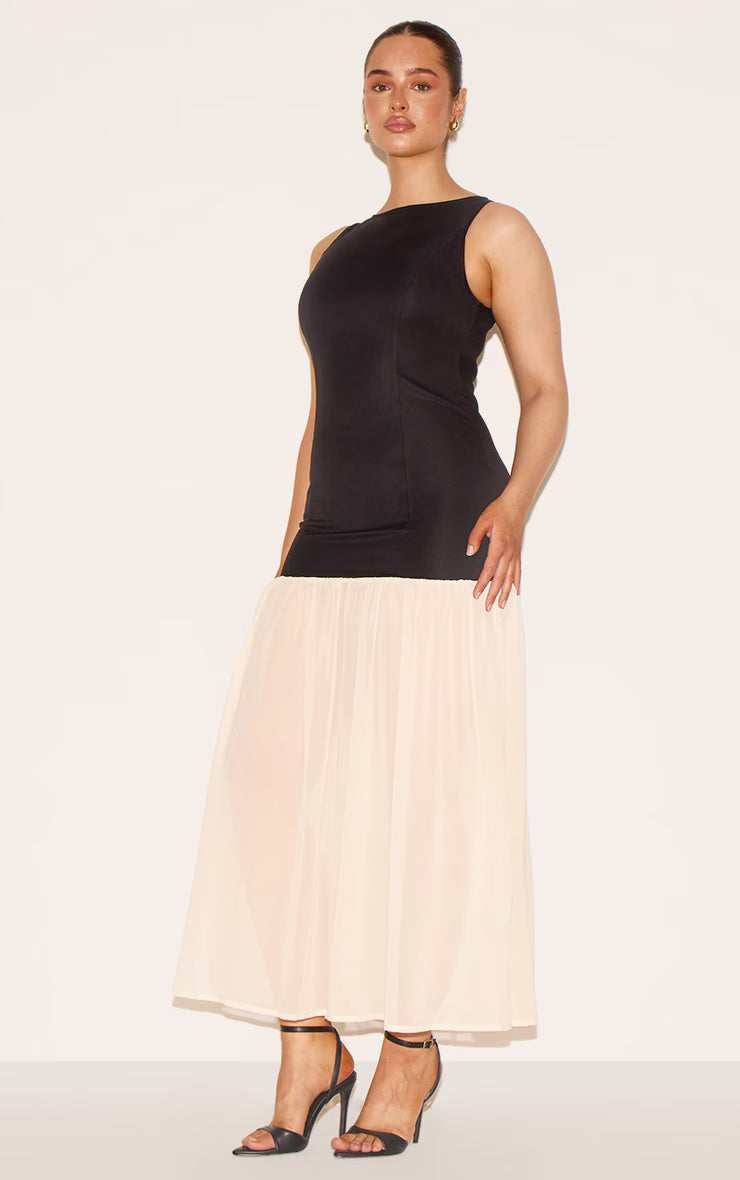 Shape Black Boat Neck Dropped Waist Maxi Dress