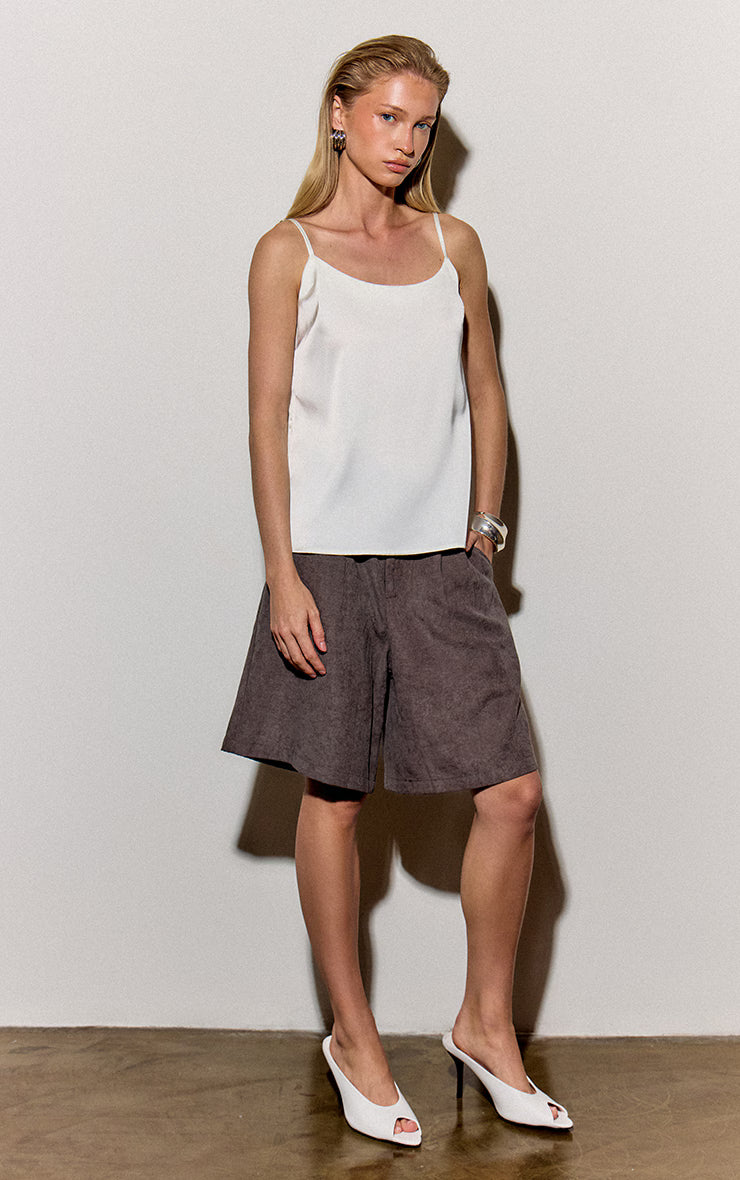 Almond Satin Strappy Cami Top