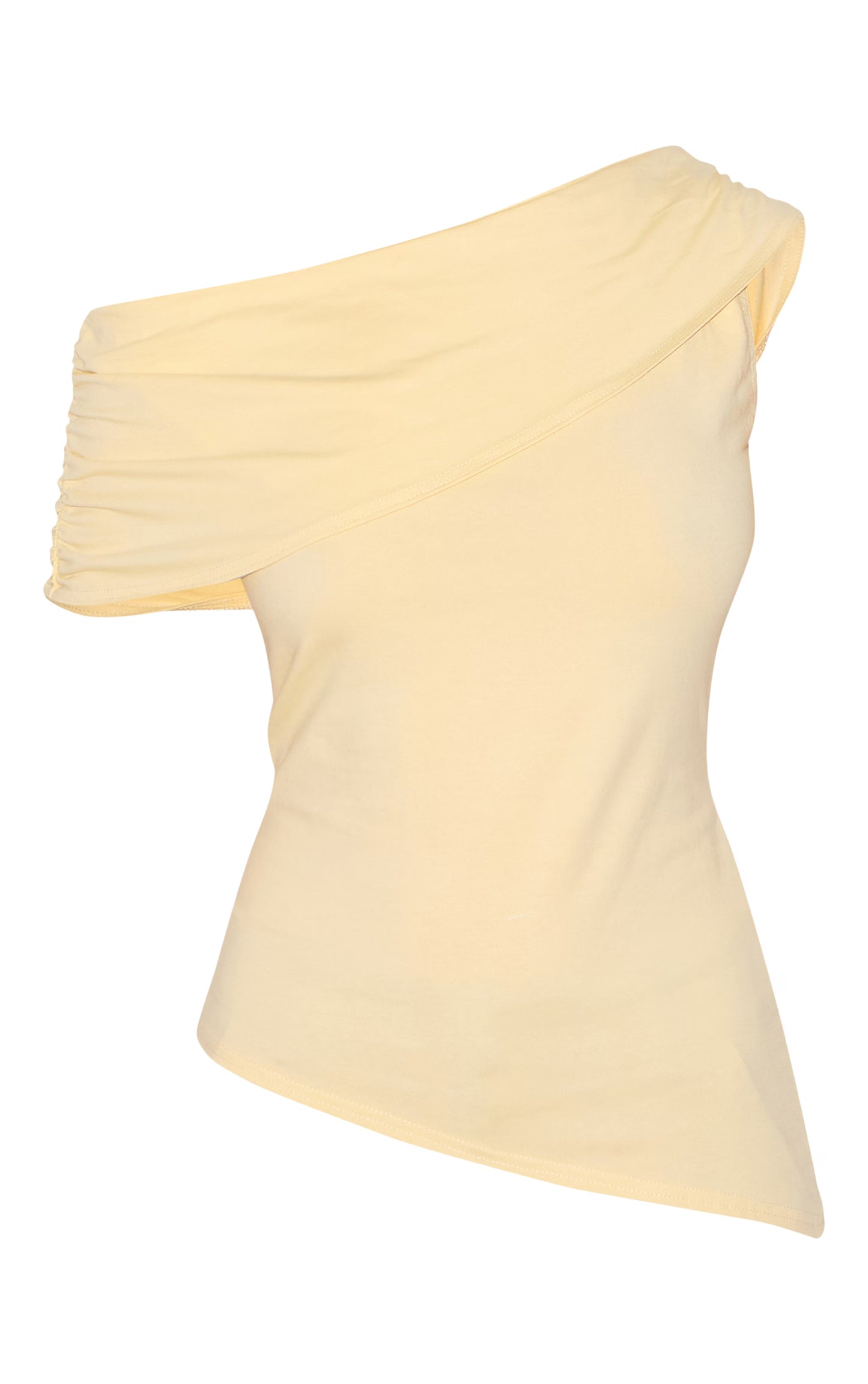 Almond Fold Over Cotton Asymmetric Hem Long Top