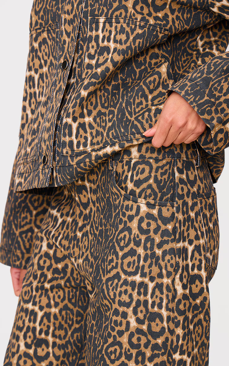 Stone Leopard Twill Wide Leg Pants