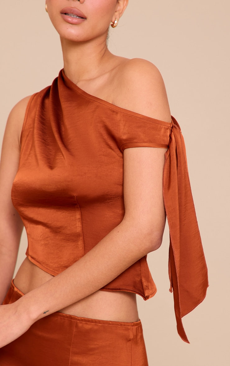 Rust Tie Shoulder Satin Top
