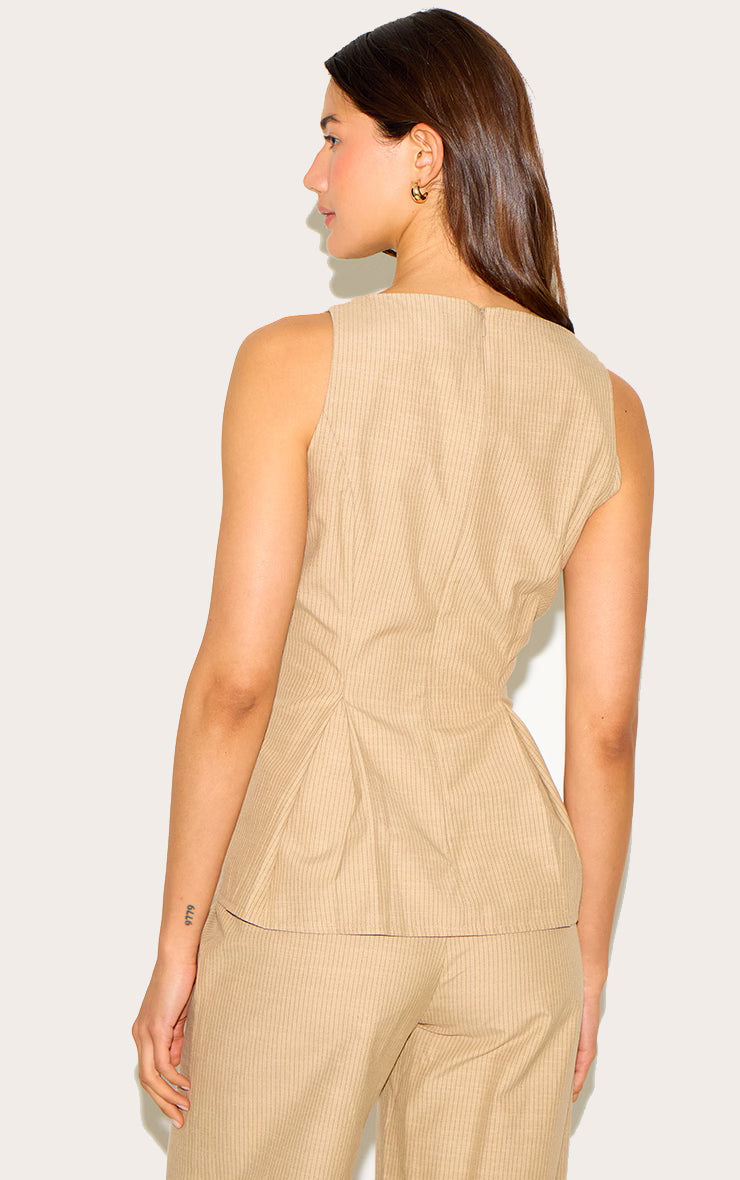 Sand Striped Cotton Peplum Top