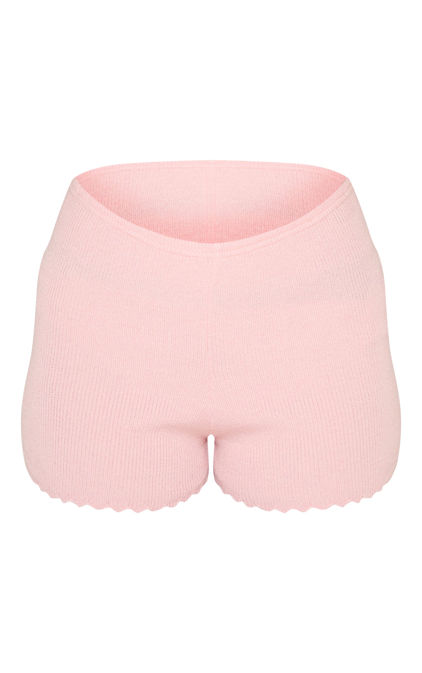 Pink Knitted Scallop Edge High Waisted Shorts