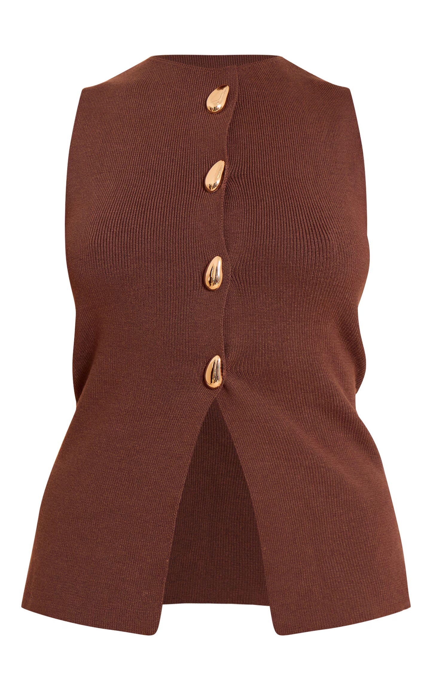 Chocolate Compact Knit Button Up Vest