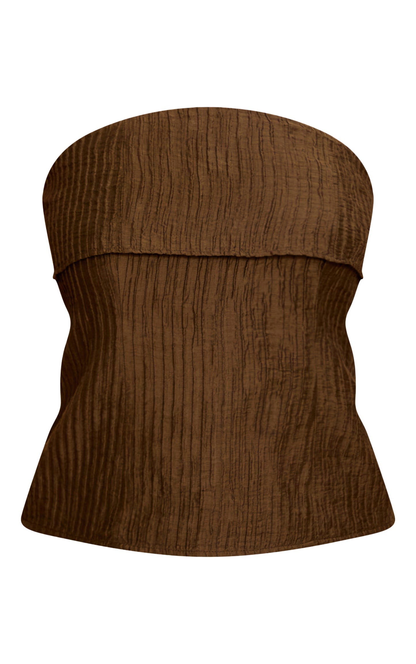 Khaki Textured Woven Fold Over Bandeau Top