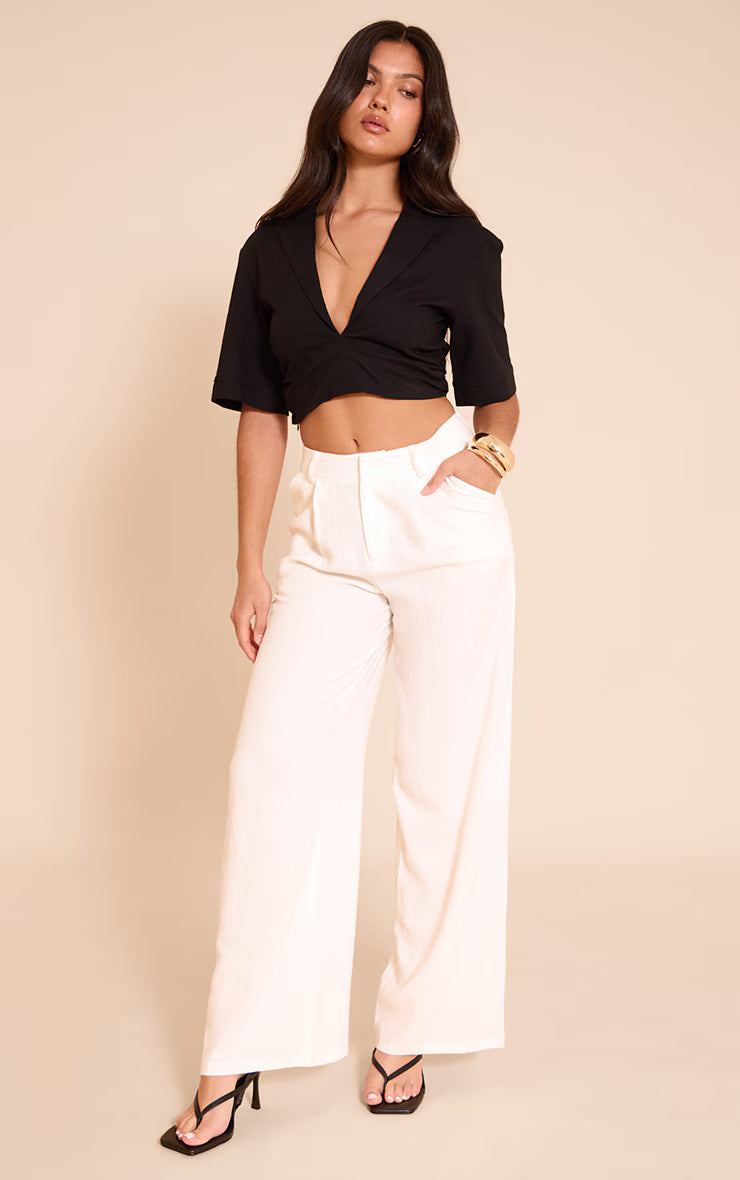 Black Lightweight Woven Twist Cropped Shirt