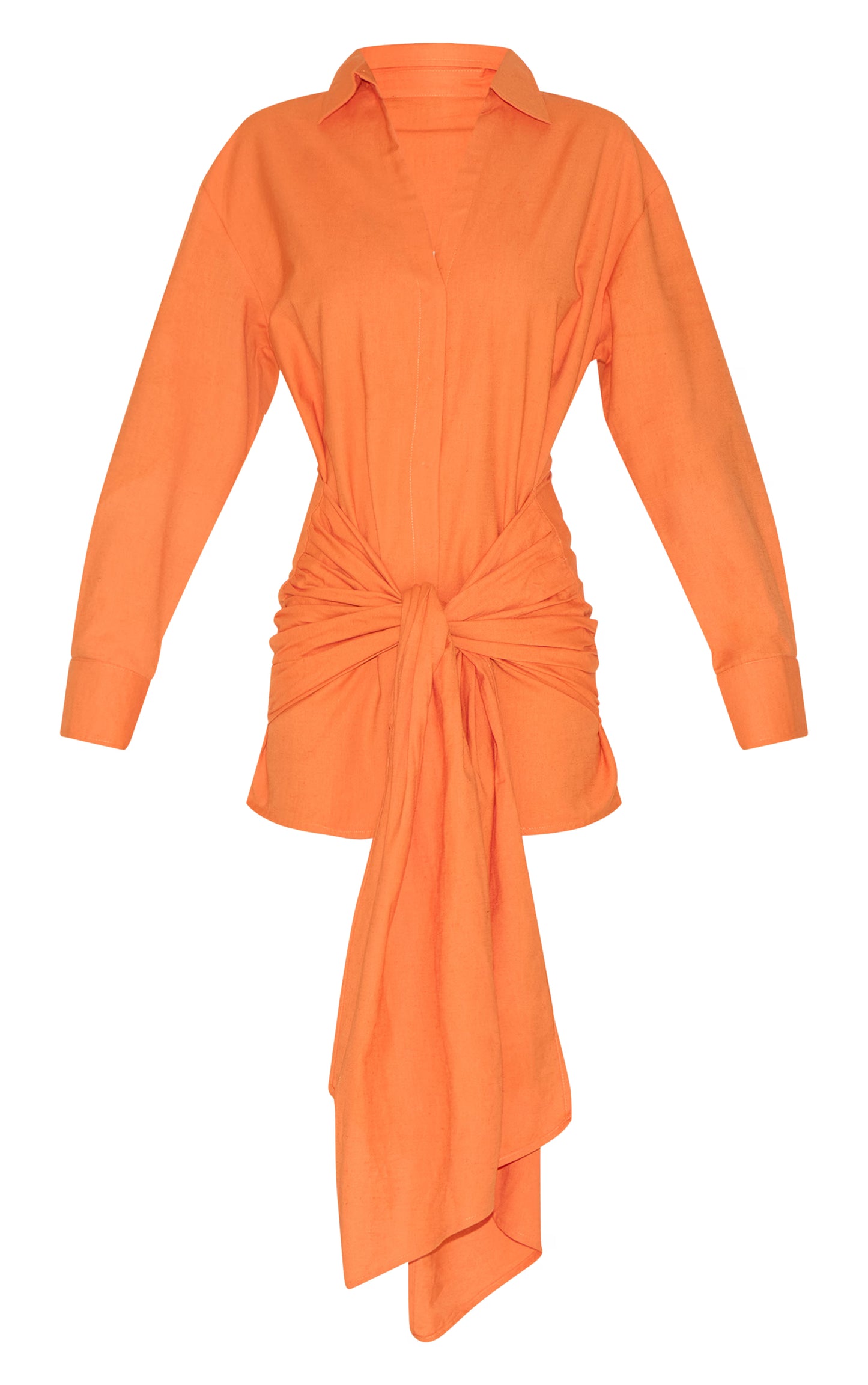 Burnt Orange Wrap Detail Shirt Dress