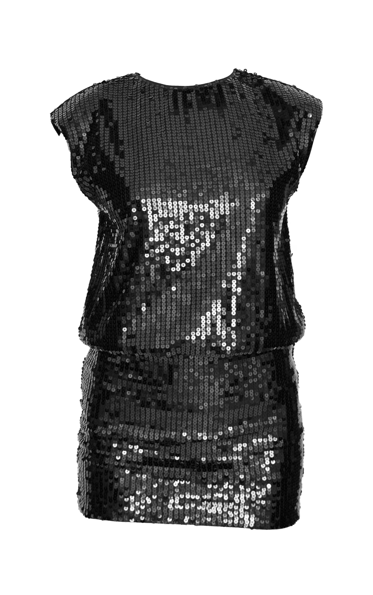 Black Sequin Shoulder Pad Sleeveless Bodycon Dress