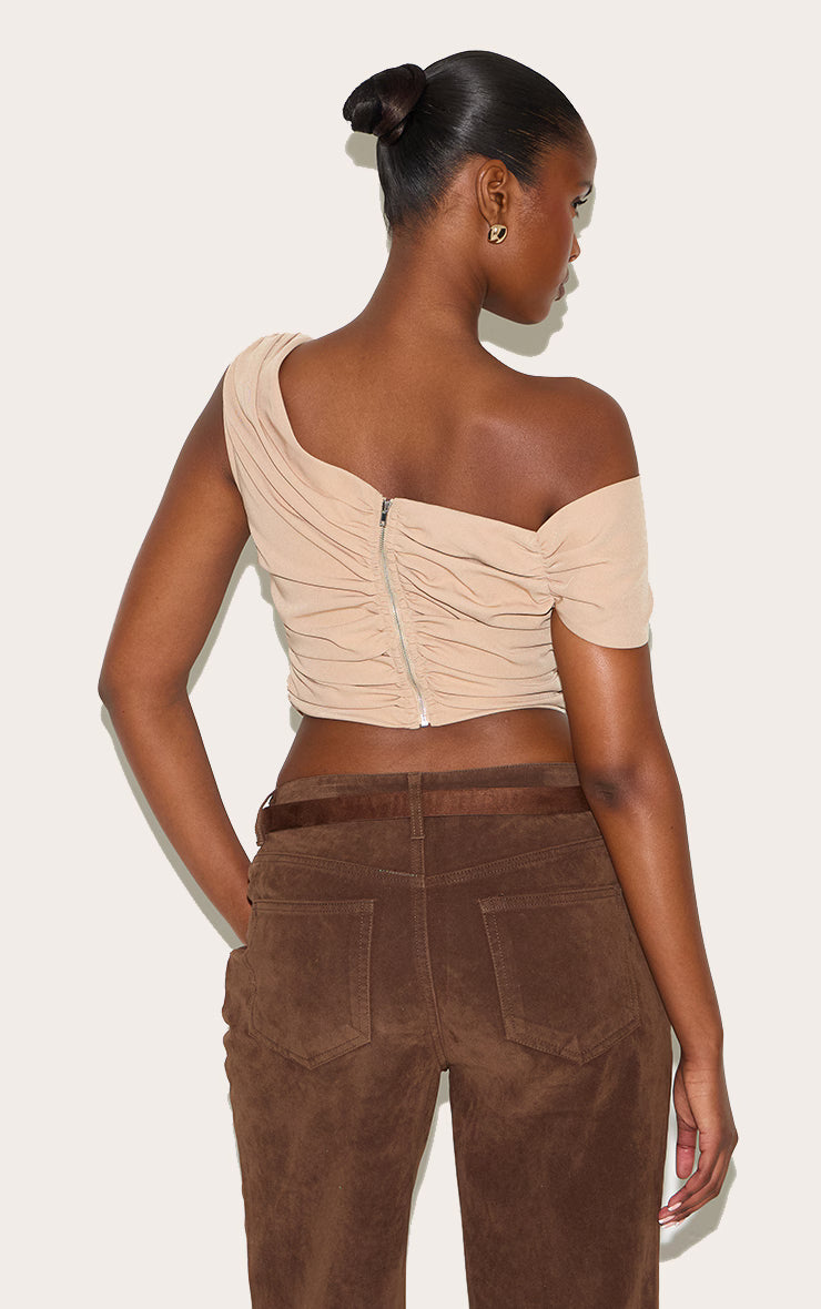 Sand Asymmetric Bardot Top