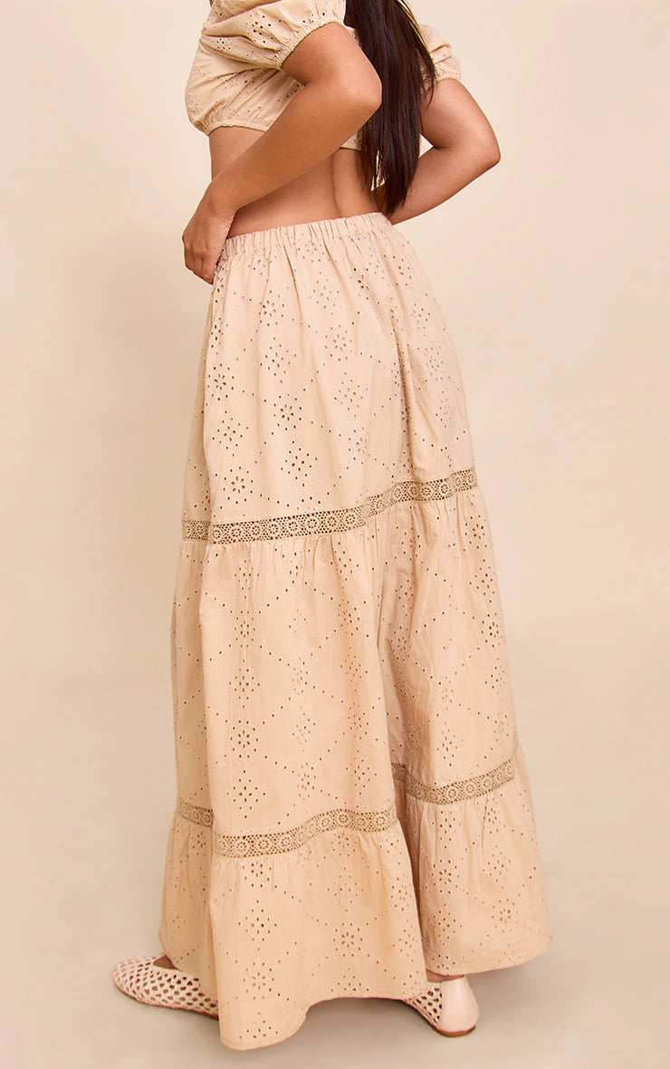 Sand Broderie Floaty Maxi Skirt