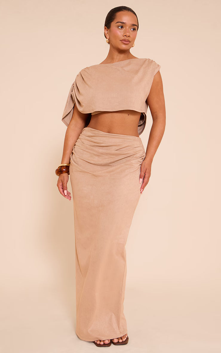 Shape Stone Faux Suede Cowl Drape Top