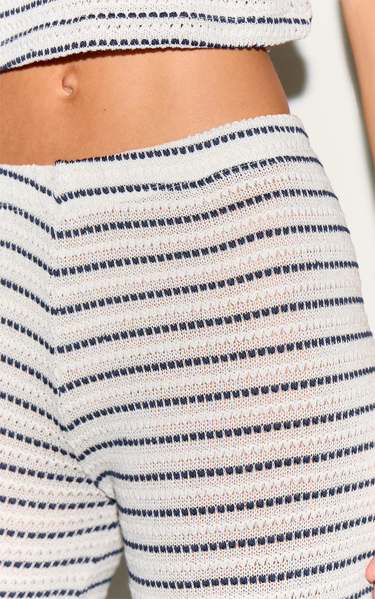 Navy Striped Textured Casual Pants