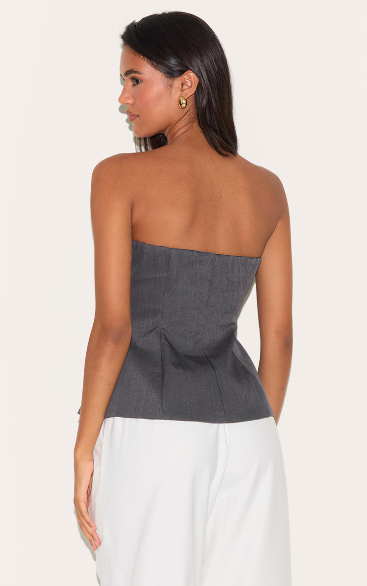 Charcoal Woven Structured Bandeau Vest