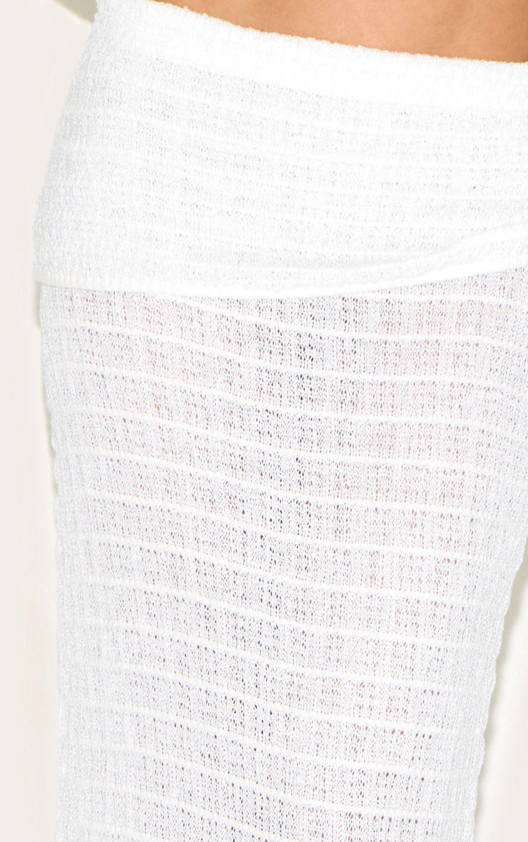 White Fold Over Textured Knit Skirt