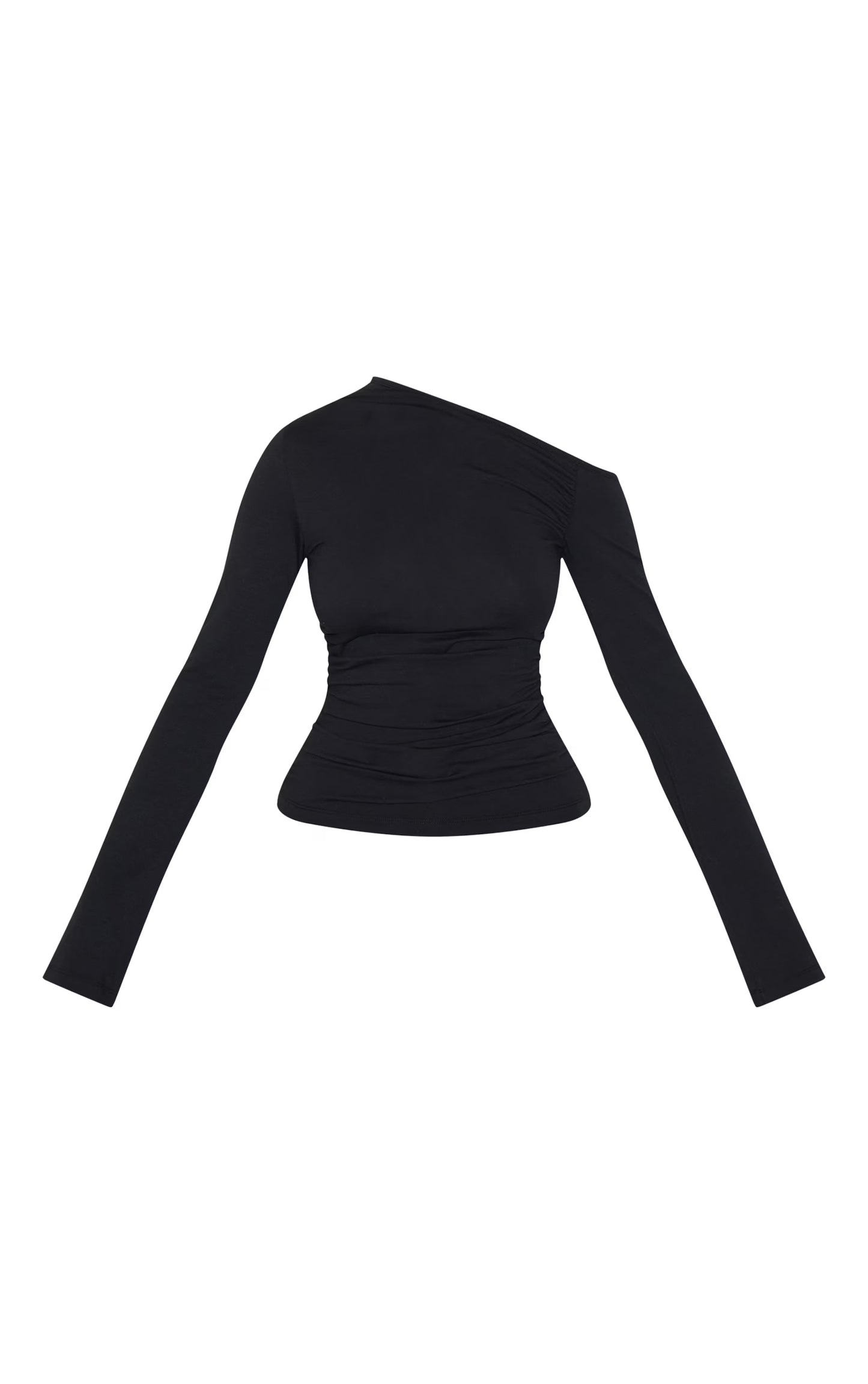 Black Asymmetric Ruched Flared Sleeve Long Top