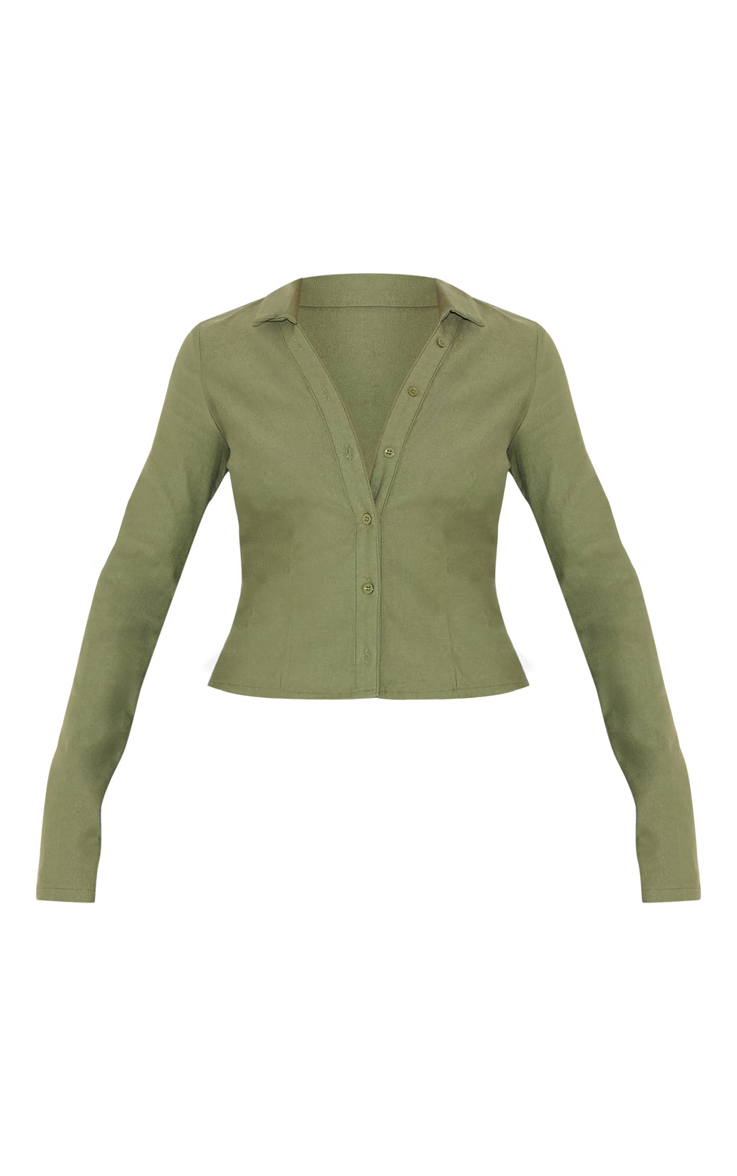 Khaki Woven Long Sleeve Cargo Shirt