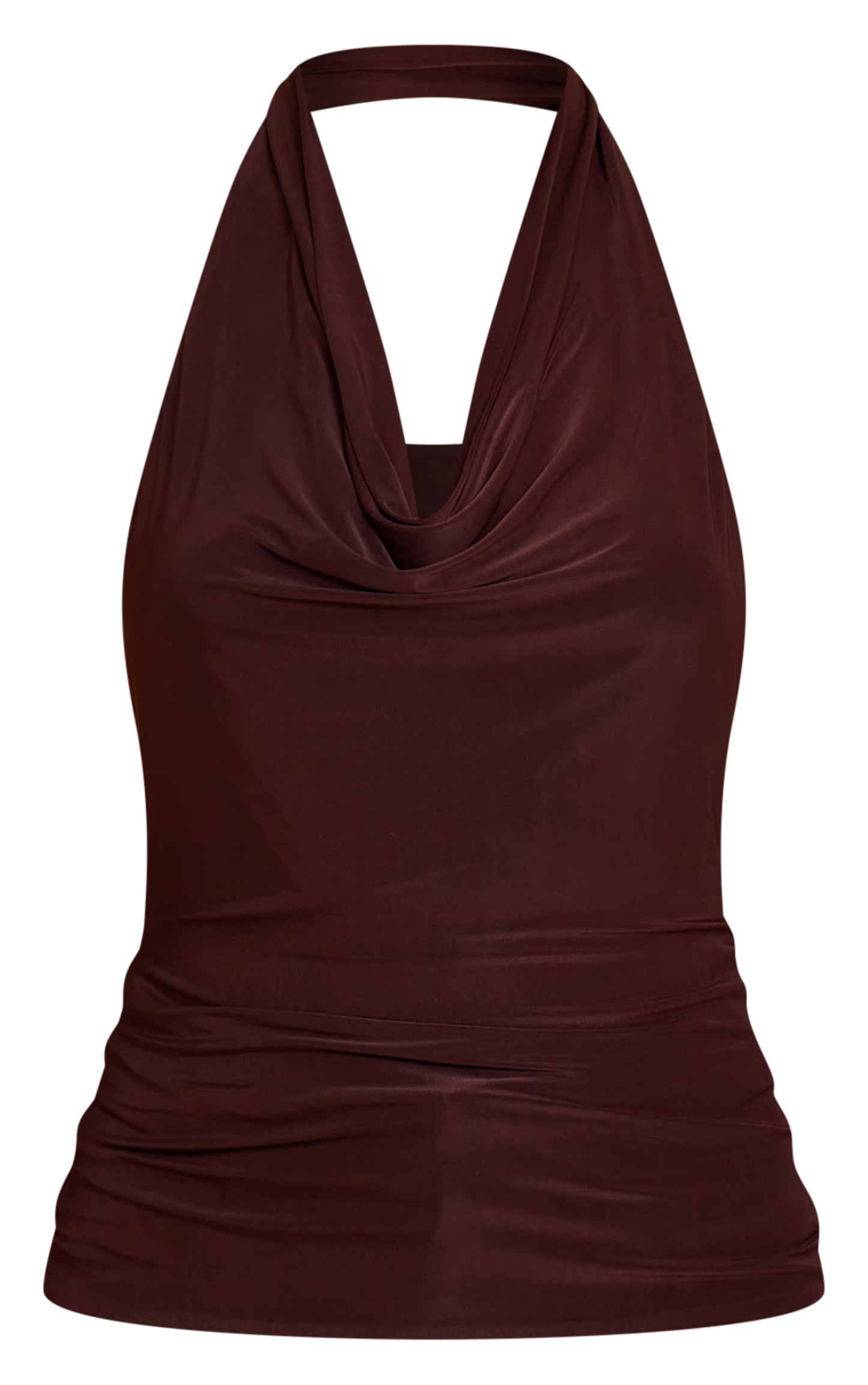 Chocolate Double Layer Slinky Backless Trim Detail Long Top