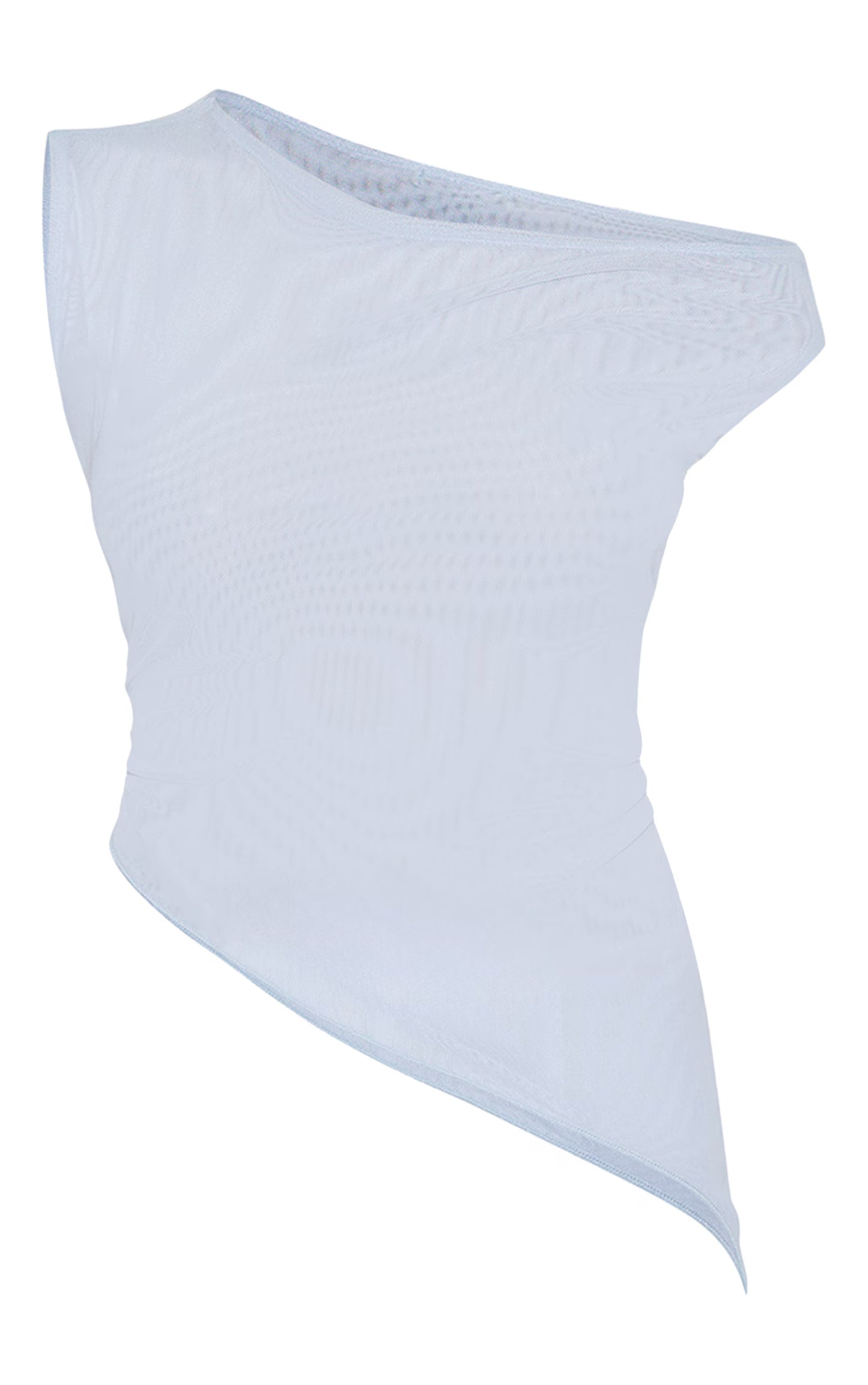 Sky Blue Double Layer Asymmetric Neck Mesh Top