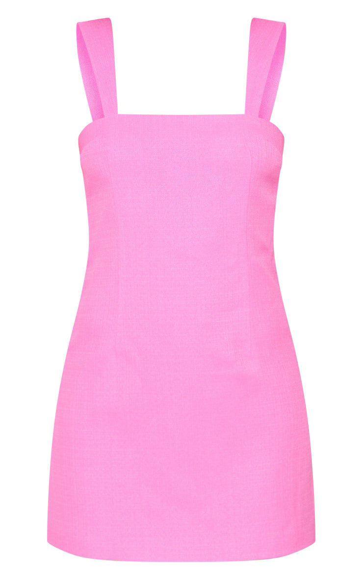 Hot Pink Twill Cut Out Bow Shift Dress
