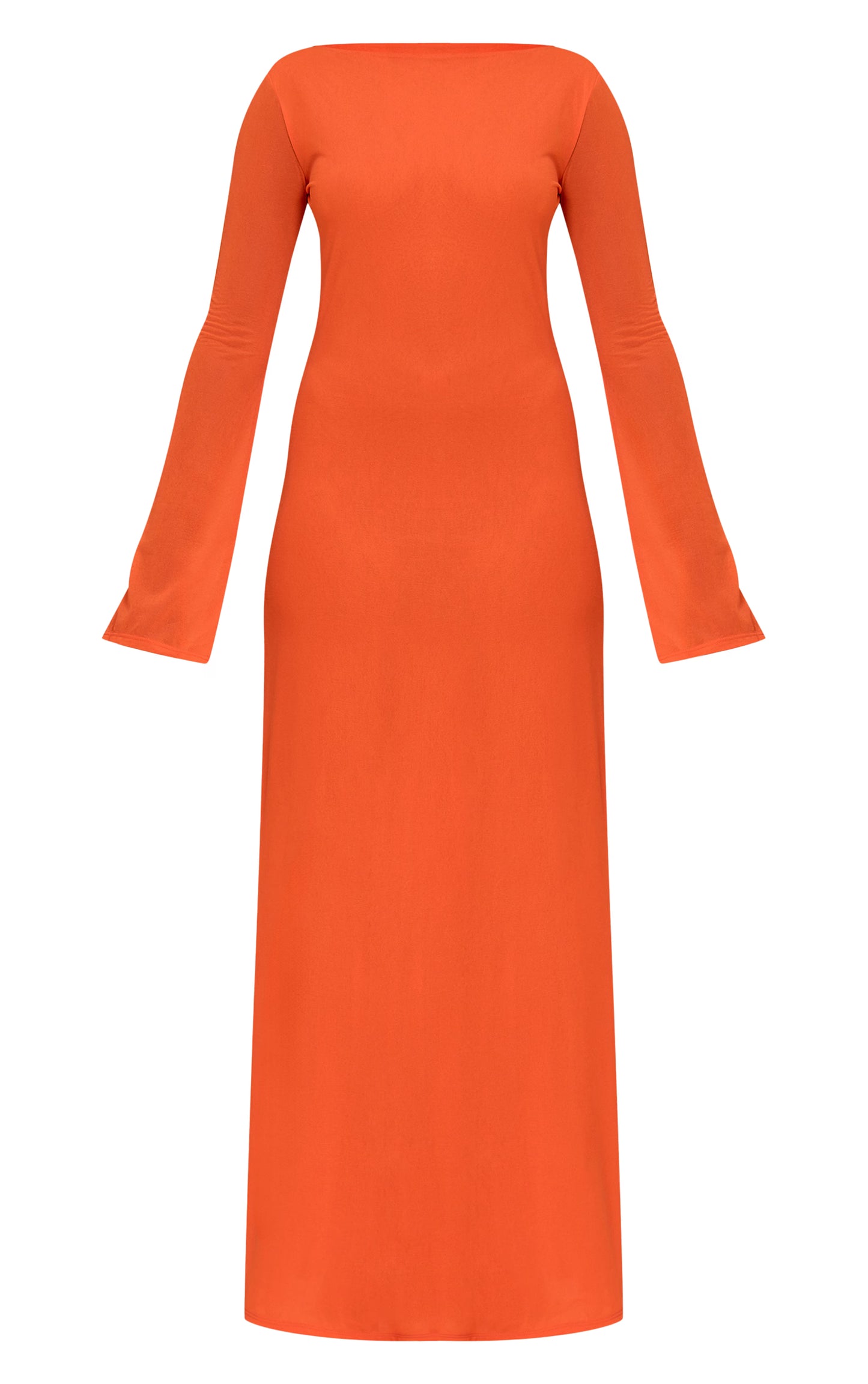Red Chiffon Boat Neck Long Sleeve Maxi Dress