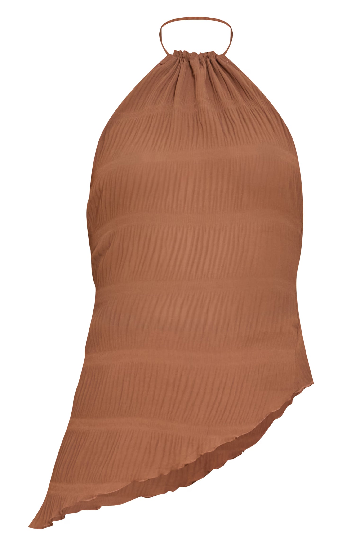 Chocolate Brown Textured Sheer Woven Backless Asymmetric Long Top