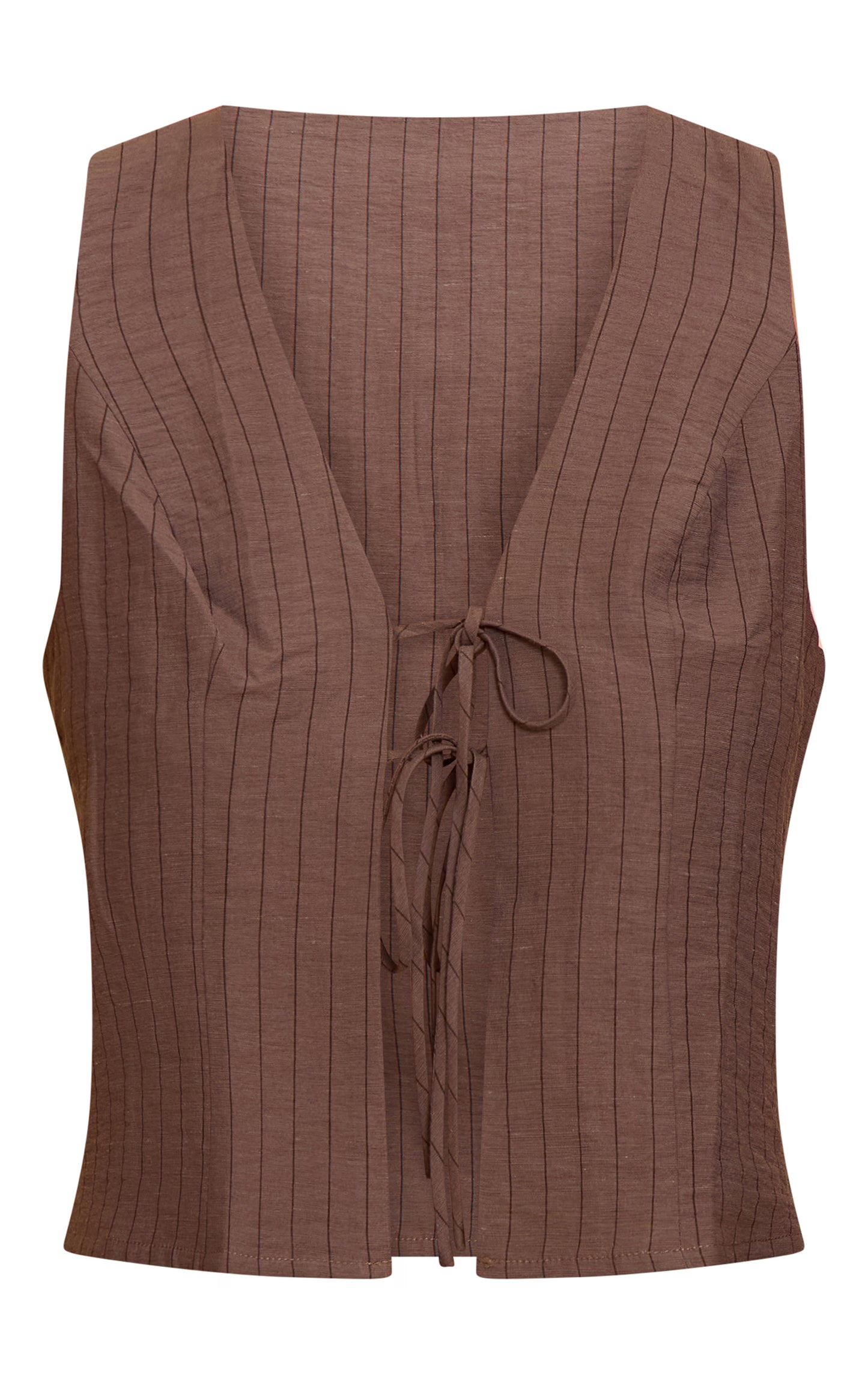 Brown Pinstriped Tie Front Top