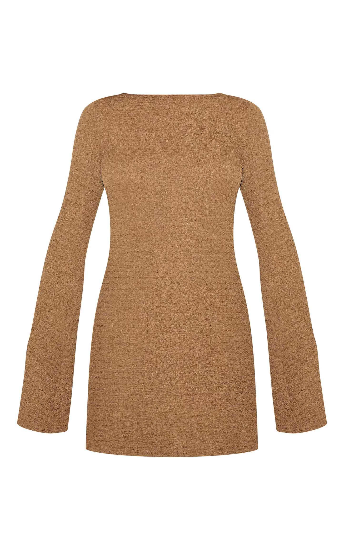 Taupe Textured Boat Neck Long Sleeve Shift Dress