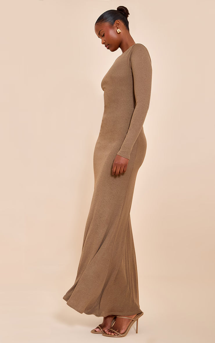 Chocolate Double Layer Onion Skin Cowl Back Maxi Dress