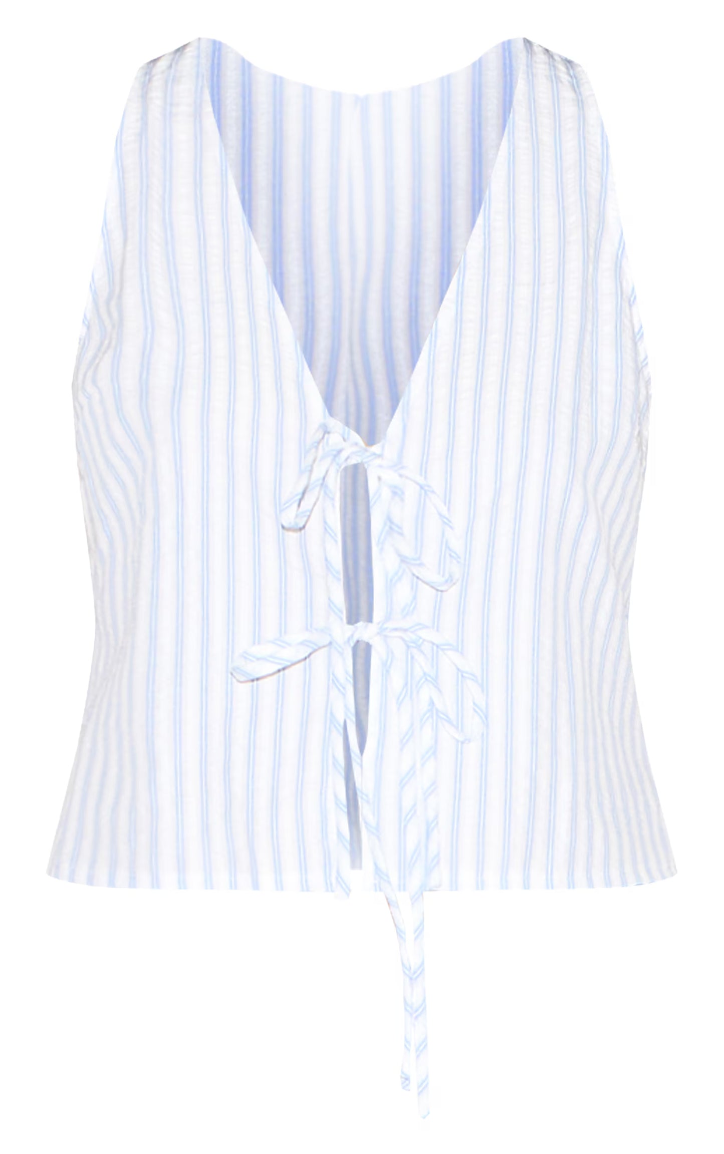 Blue Striped Sleeveless Tie Front Top