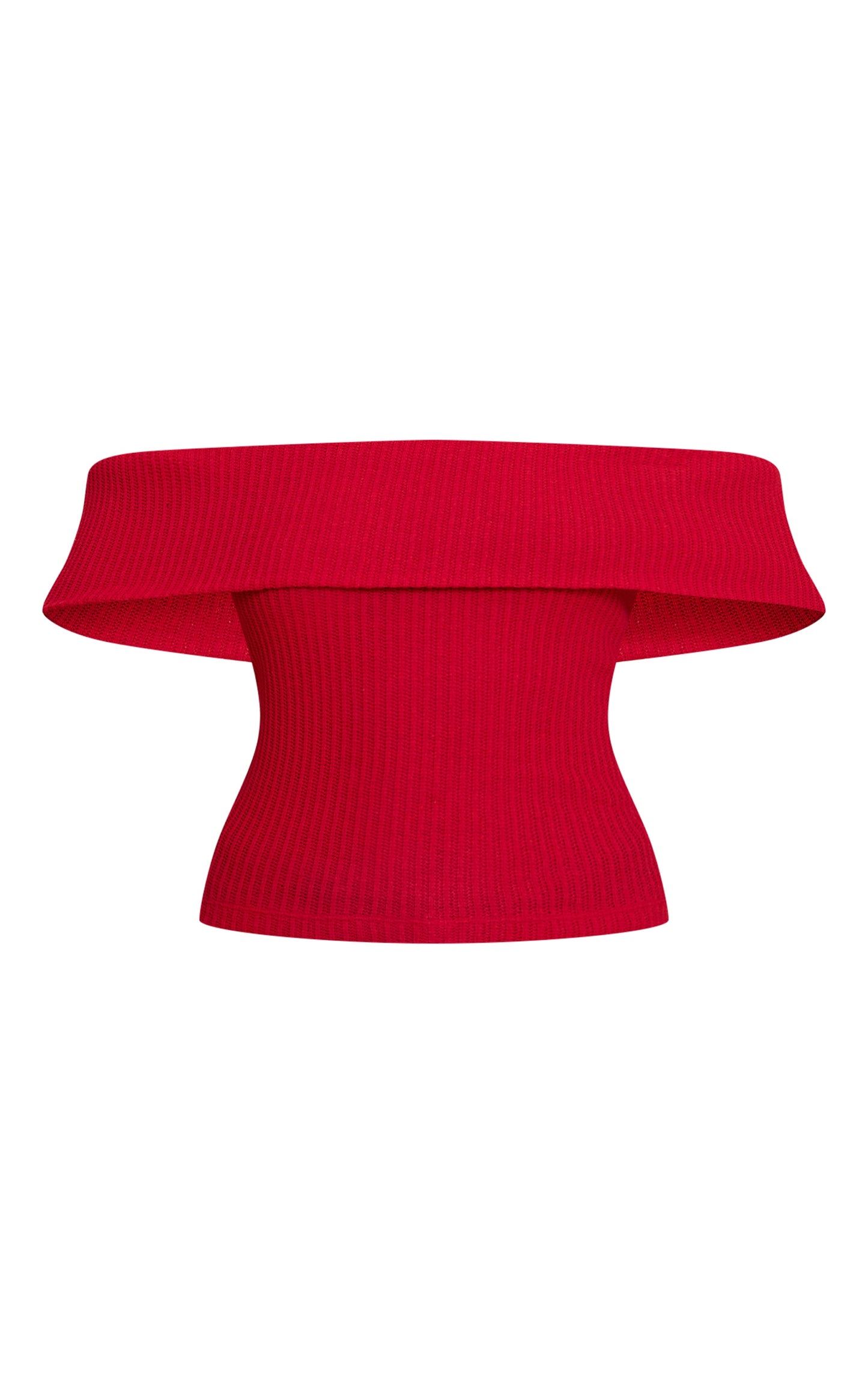 Red Textured Fold Over Detail Bardot Top