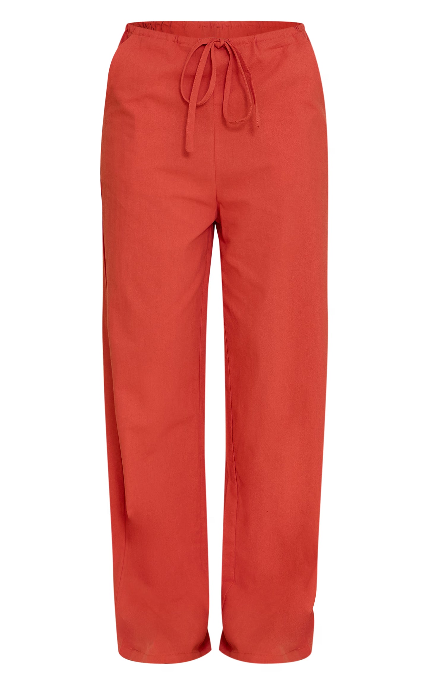 Rust Cotton Low Rise Drawstring Wide Leg Pants