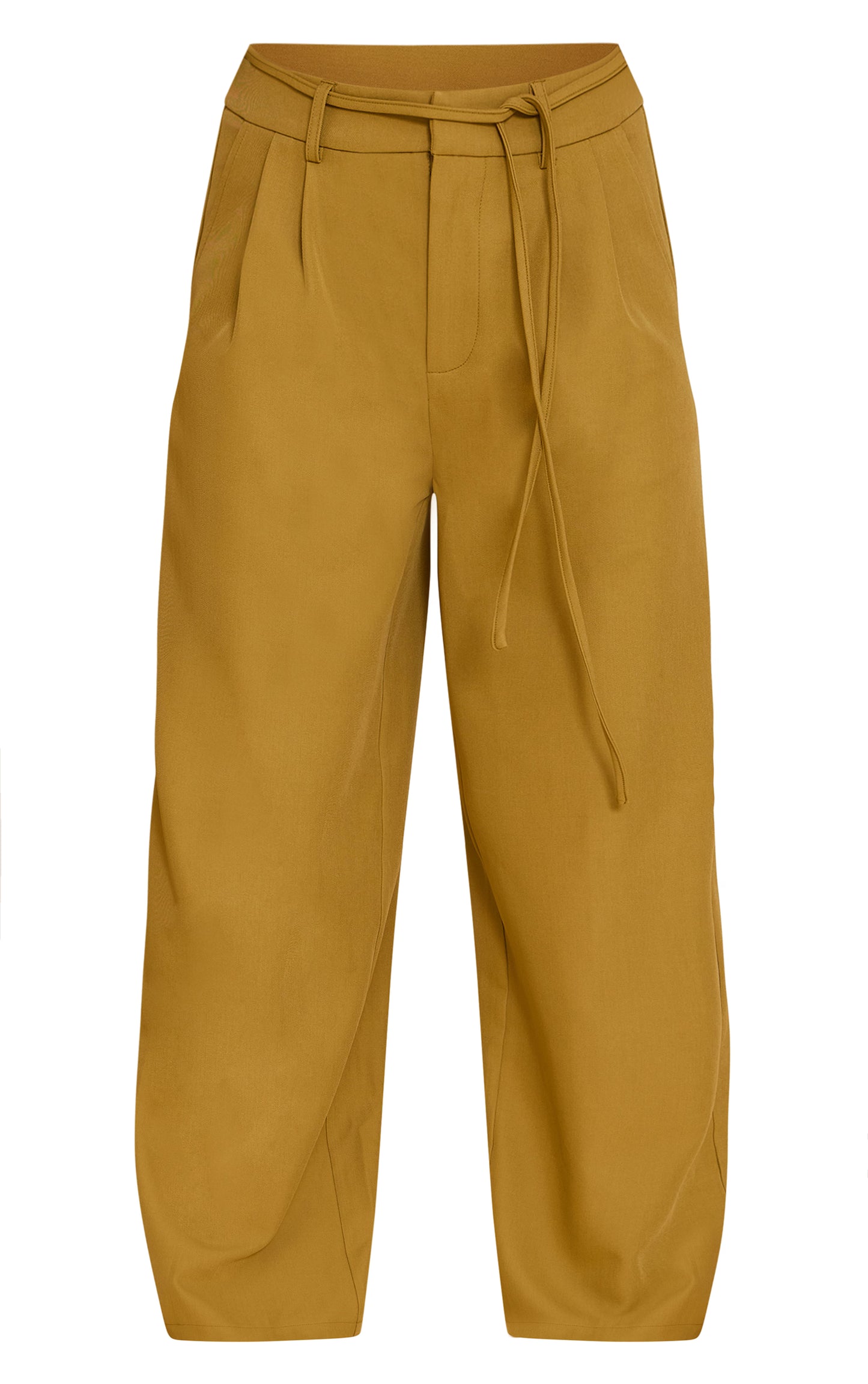 Deep Mustard Tailored Tie Detail Woven Wide Leg Pants