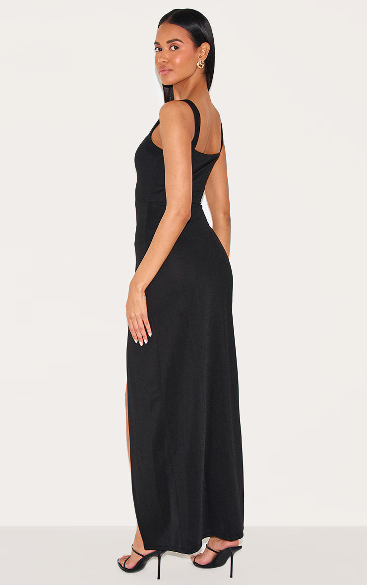 Black Straight Neck Maxi Dress