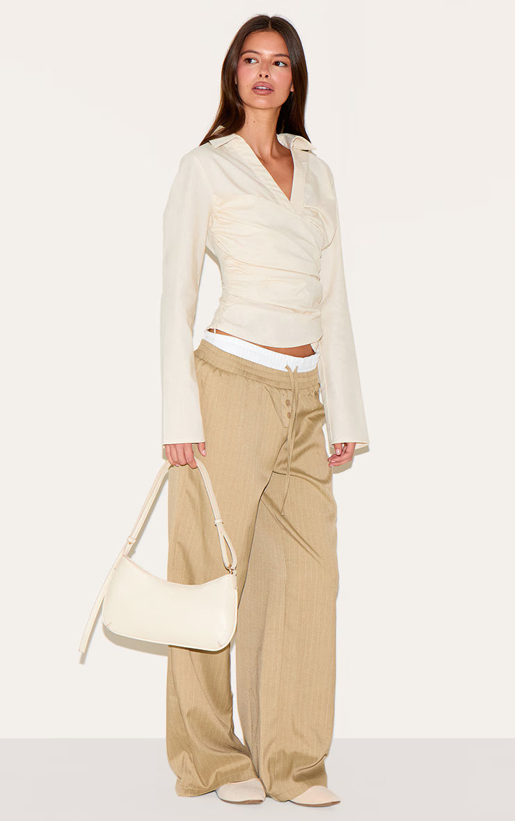 Butter Yellow Linen Blend Fitted Wrap Detail Shirt