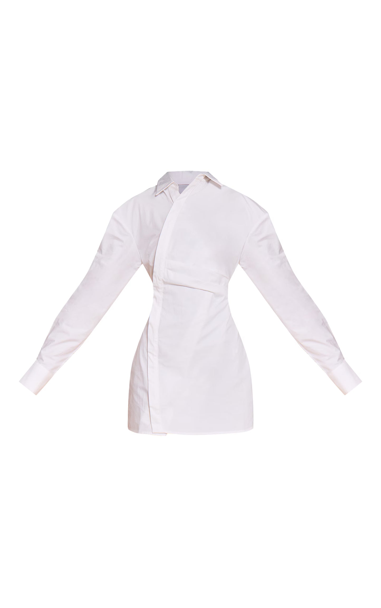 White Asymmetric Button Down Long Sleeve Shirt Dress