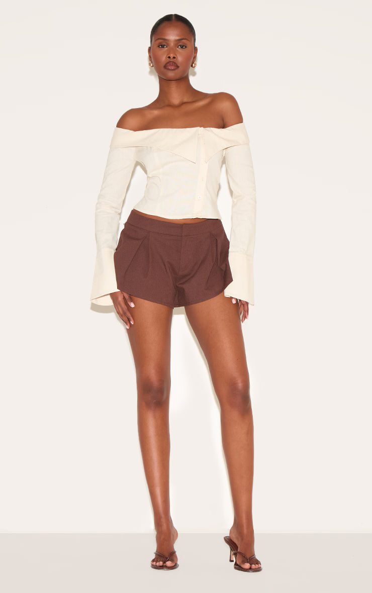 Butter Yellow Linen Blend Bardot Button Up Shirt