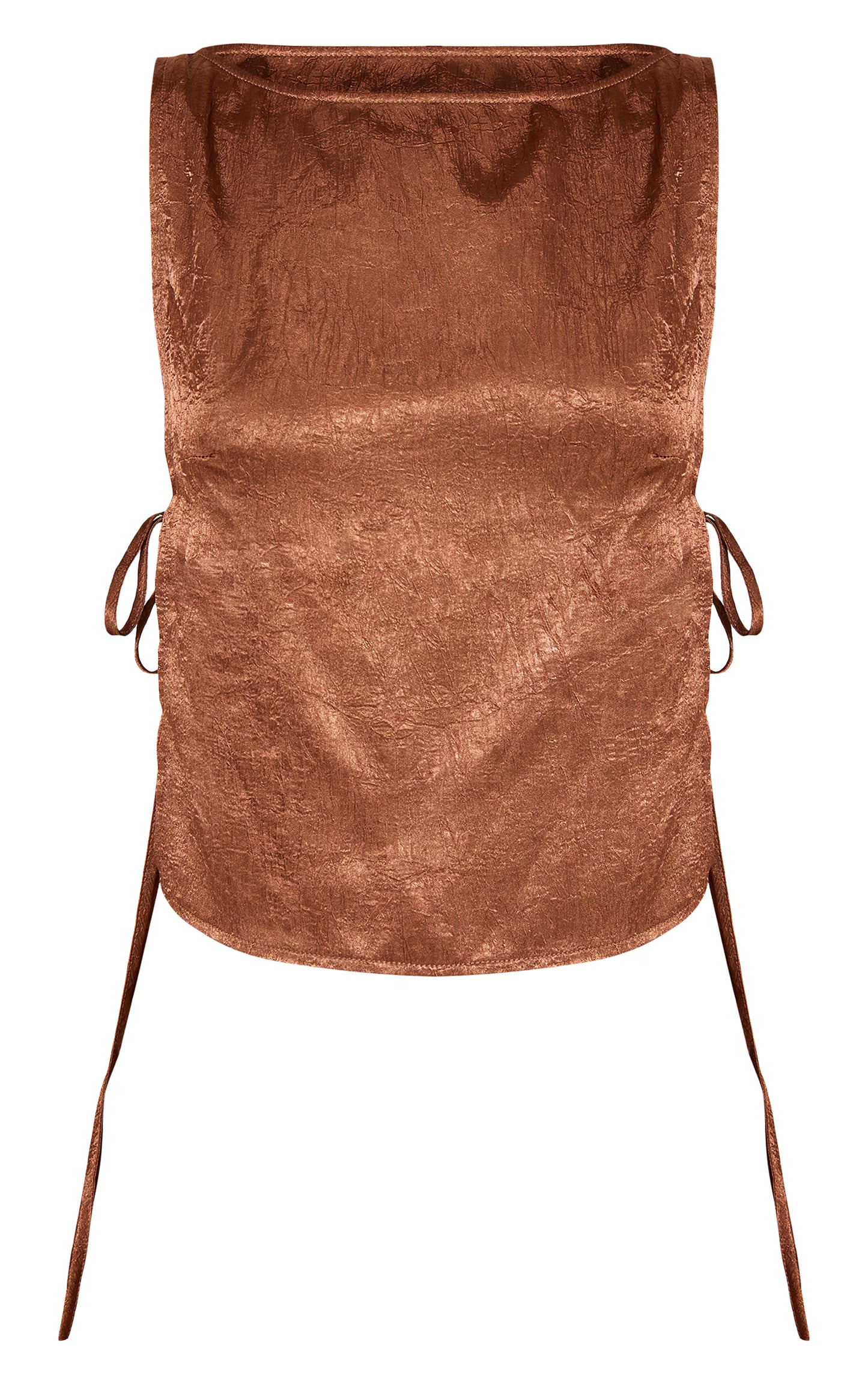 Chocolate Textured Satin Tie Side Long Top