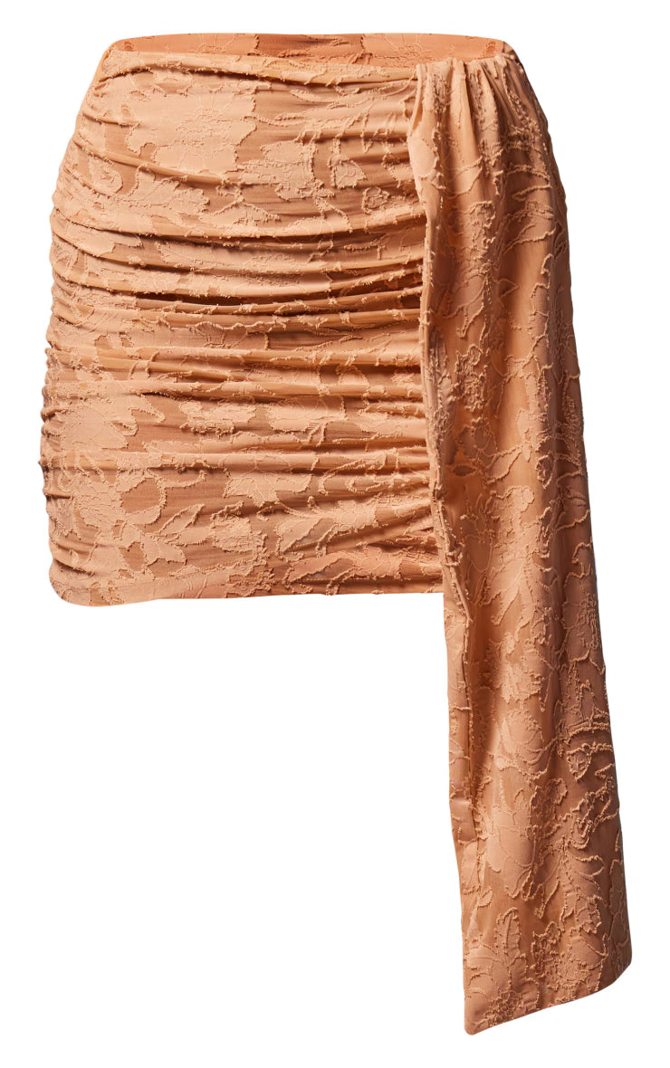 Stone Floral Sheer Burnout Drape Detail Mini Skirt