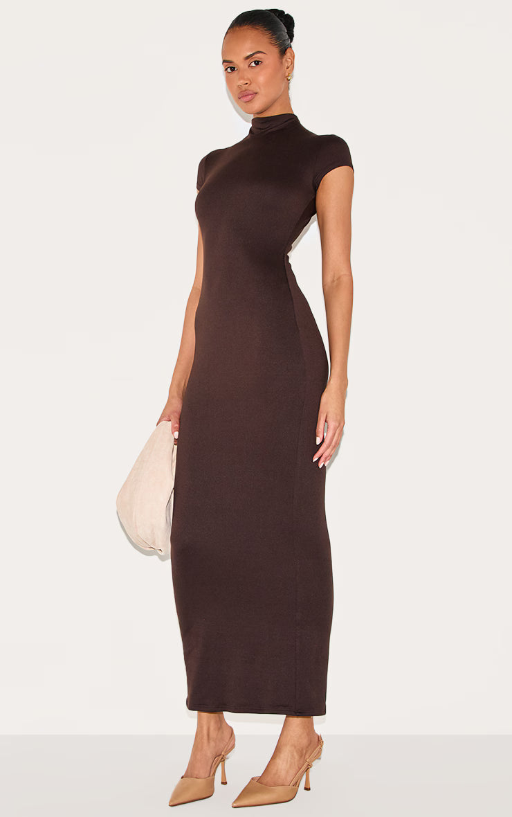 Chocolate Double Contour Boat Neck Maxi Dress