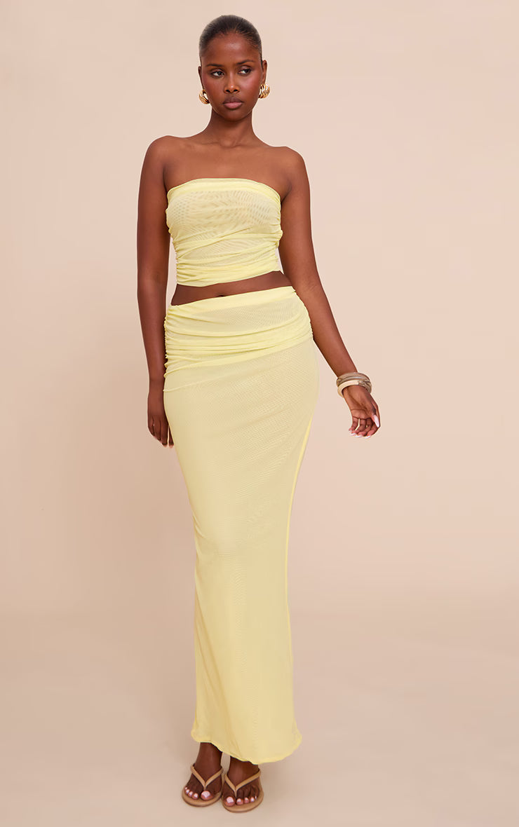Lemon Chiffon Mesh Bandeau Top