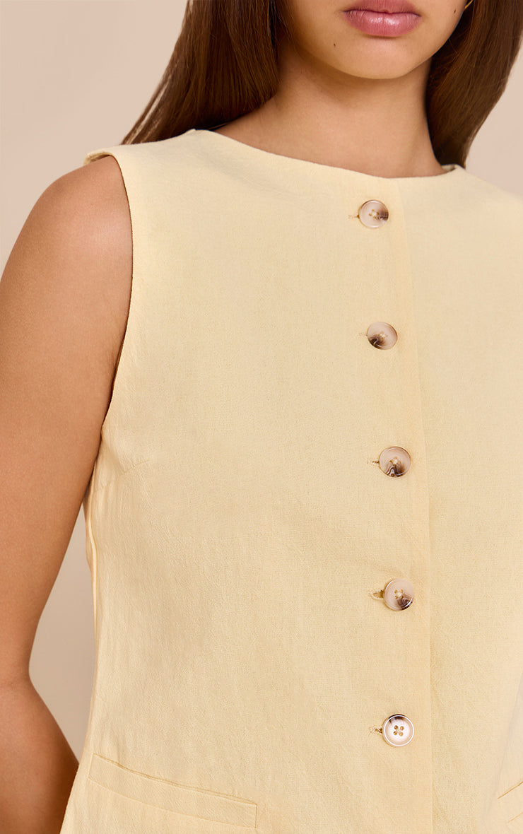 Butter Yellow Linen Look Tailored Vest
