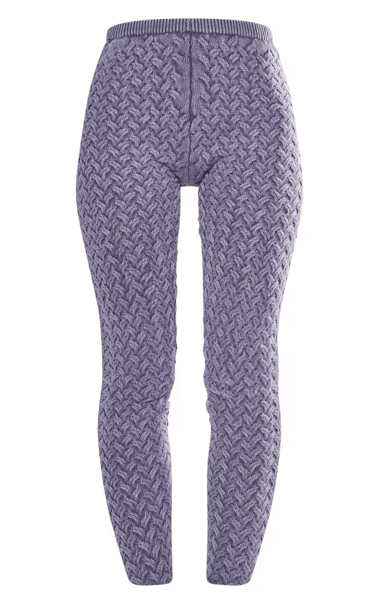 Blue Cable Knitted Denim Look Leggings