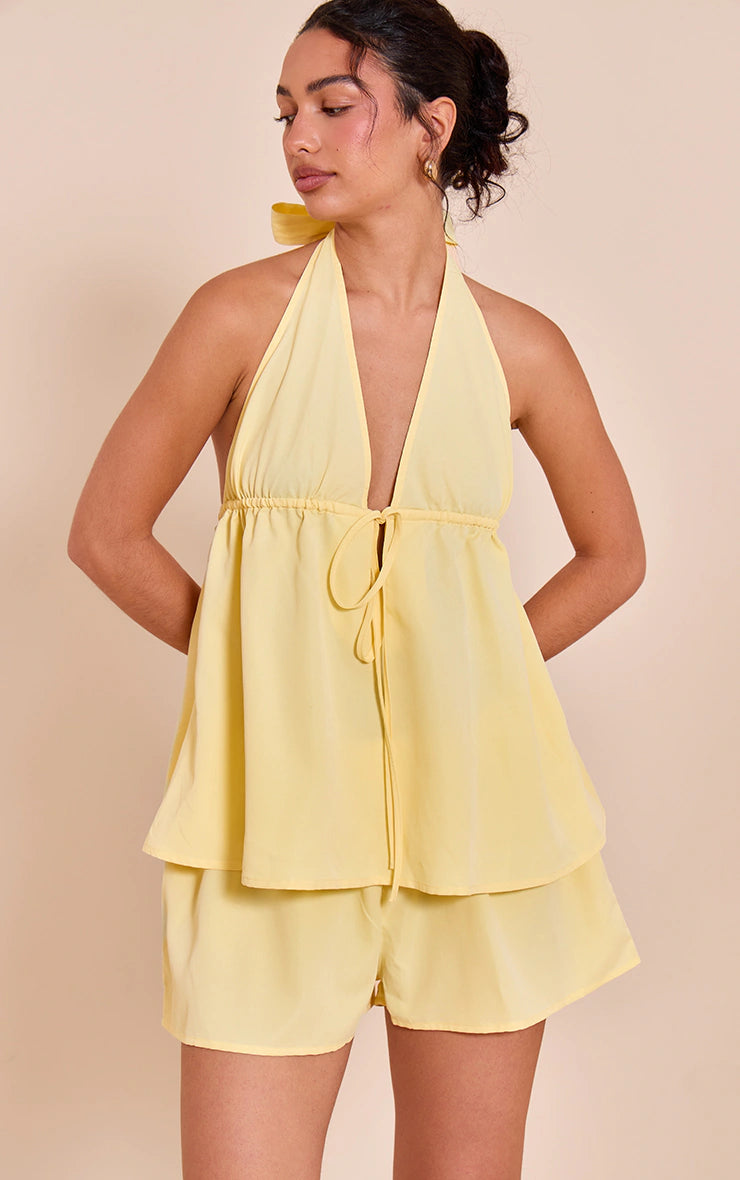 Lemon Woven Floaty Mid Rise Shorts