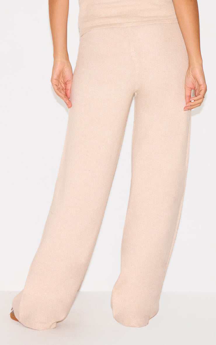 Oatmeal Soft Knit Wide Leg Pants