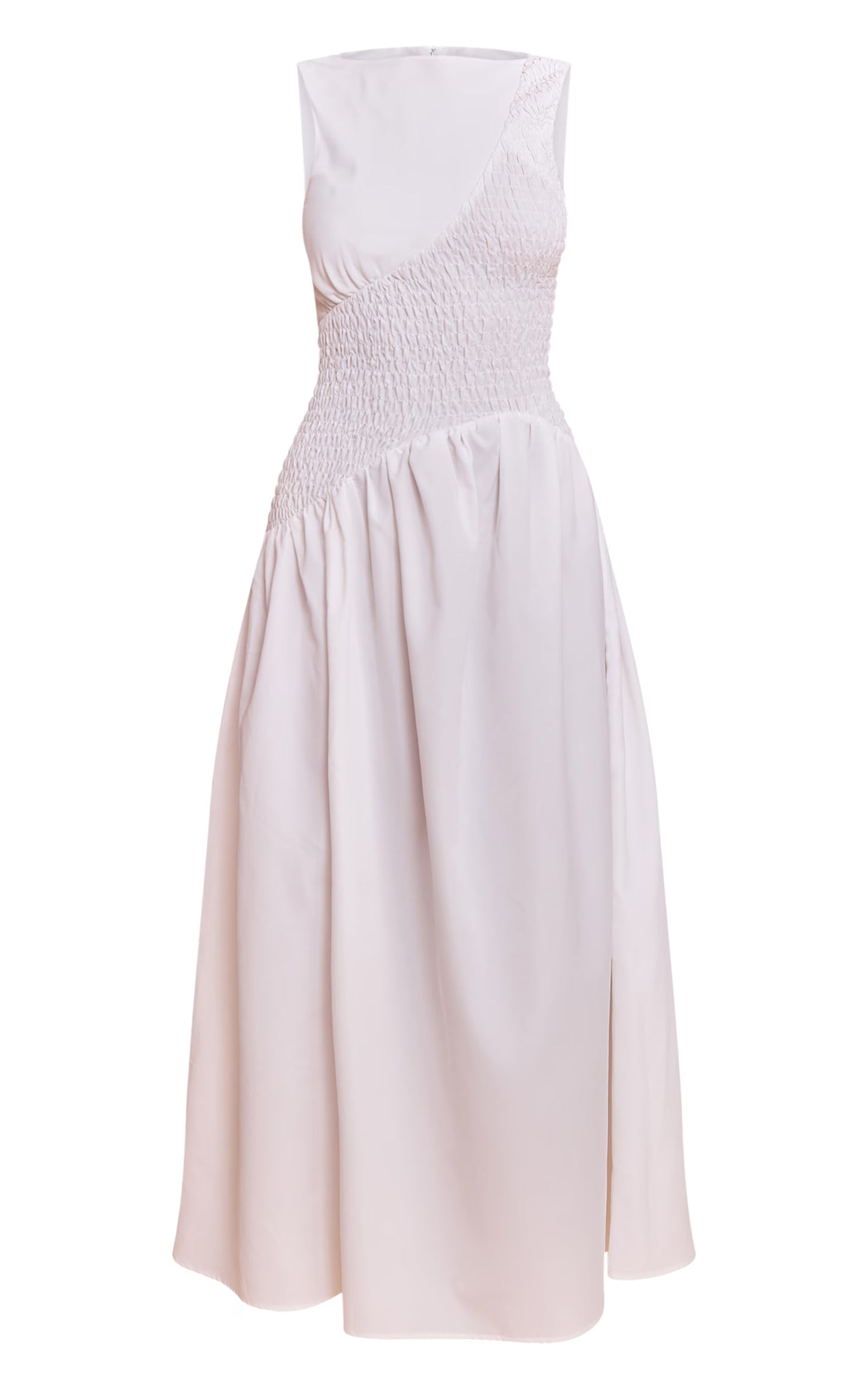 White Shirred Detail Sleeveless Maxi Dress