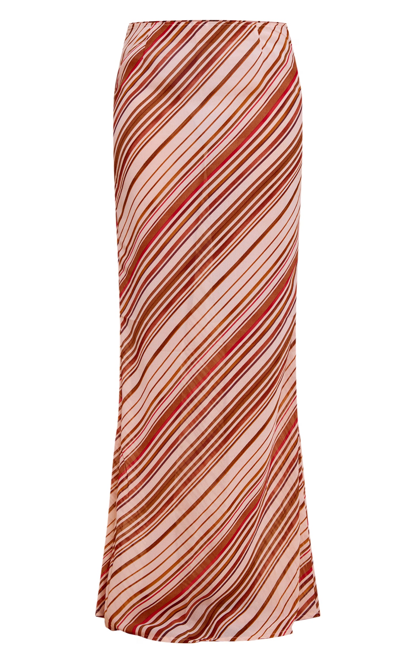 Rust Chiffon Striped Mid Rise Maxi Skirt