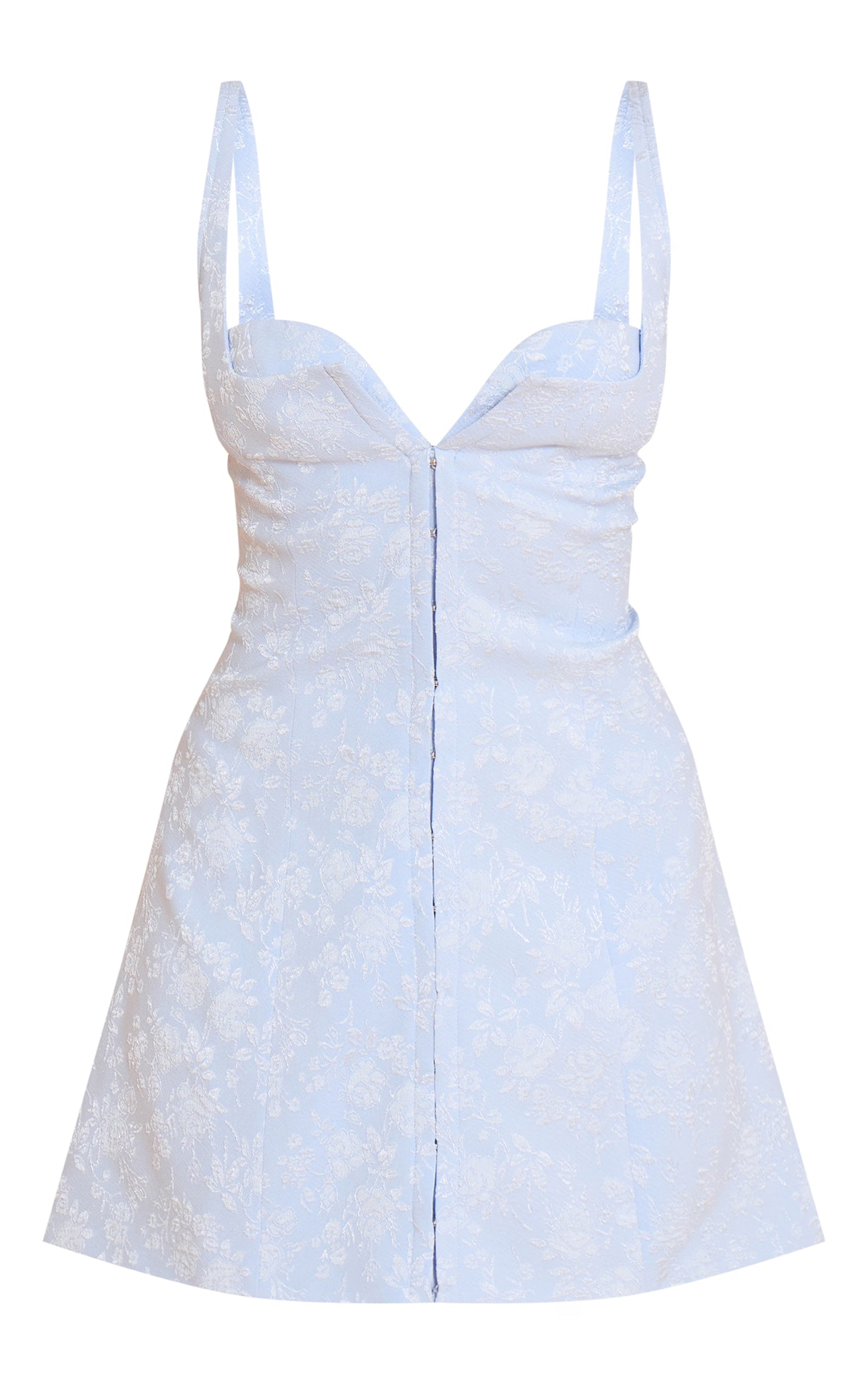 Pale Blue Jacquard Plunge Hook And Eye Shift Dress
