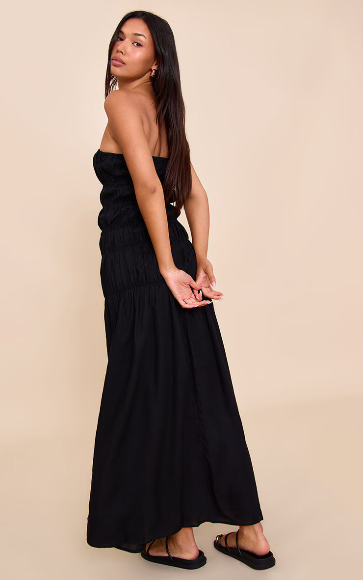 Black Bandeau Ruched Detail Maxi Dress