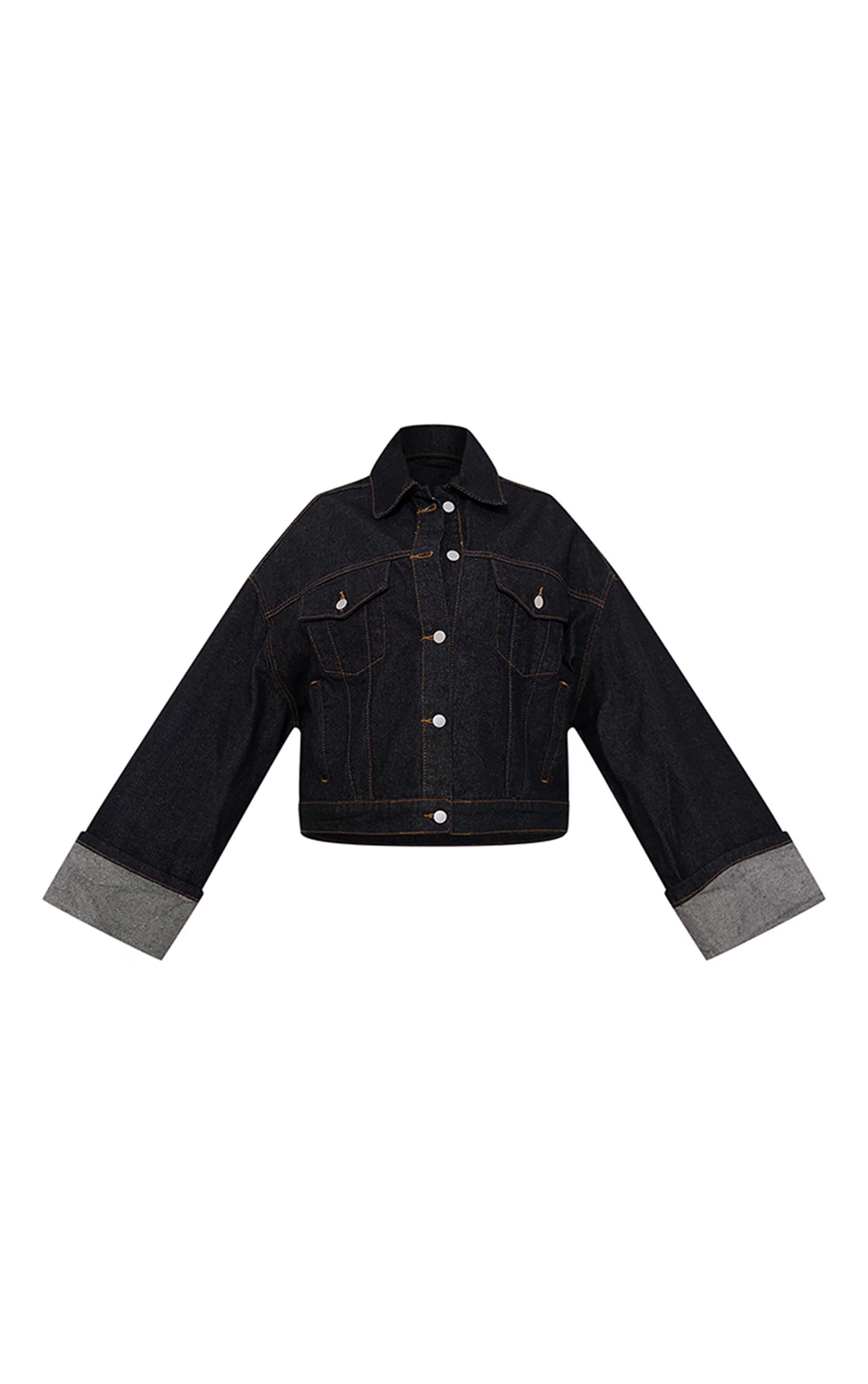 Raw Indigo Wash Turn Up Cuff Contrast Stitch Denim Jacket